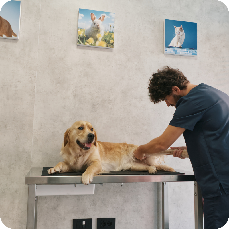Medico veterinario durante la visita di un cane presso la Clinica Veterinaria Animal Care Trento